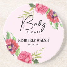 Baby Shower Modern Red Rosa Flowers på Ljus rosa