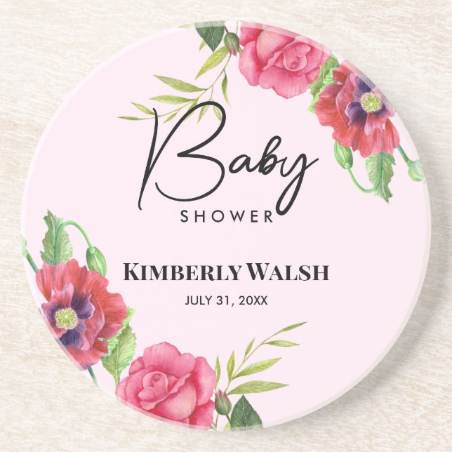 Baby Shower Modern Red Rosa Flowers på Ljus rosa Underlägg (Framsidan)