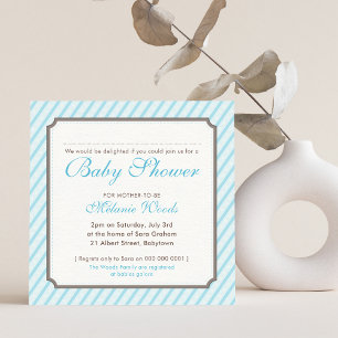 BABY SHOWER modern vintage söt godis ränder blå Inbjudningar