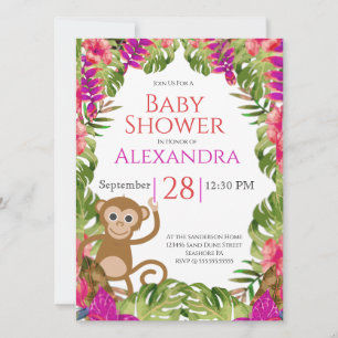 Baby Shower Monkey Rosa Tropical Wildlife
