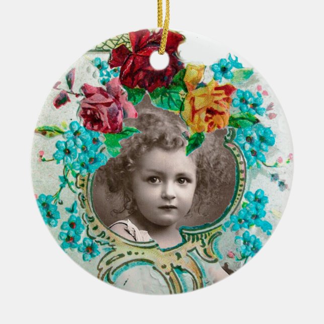 BABY SHOWER Monogram Rosa Amethyst Photo Template Julgransprydnad Keramik (Framsidan)