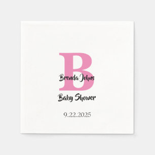 Baby Shower Monogram Rosa White Cute Elegant Pappersservett