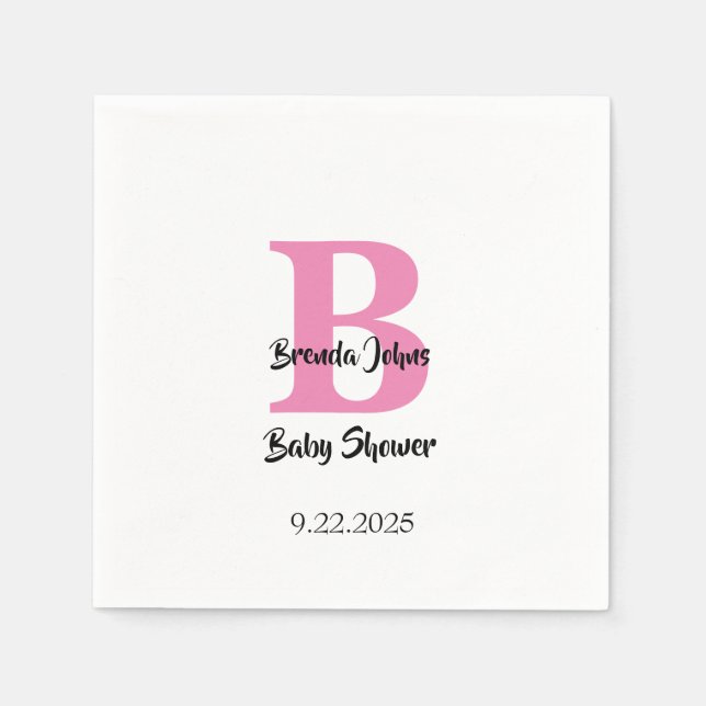 Baby Shower Monogram Rosa White Cute Elegant Pappersservett (Framsidan)