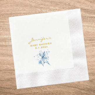 Baby Shower Monokrom Blå Bouquet Präglad Pappersservett