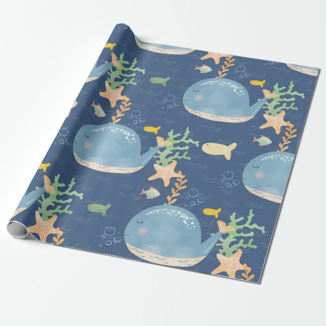 Baby Shower Mönster i undervattensvärlden Presentpapper (Utrullad)
