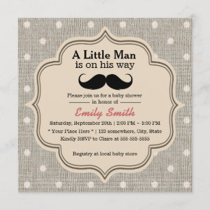 Baby Shower Mustasch Pojke Rustika Prickar Inbjudningar