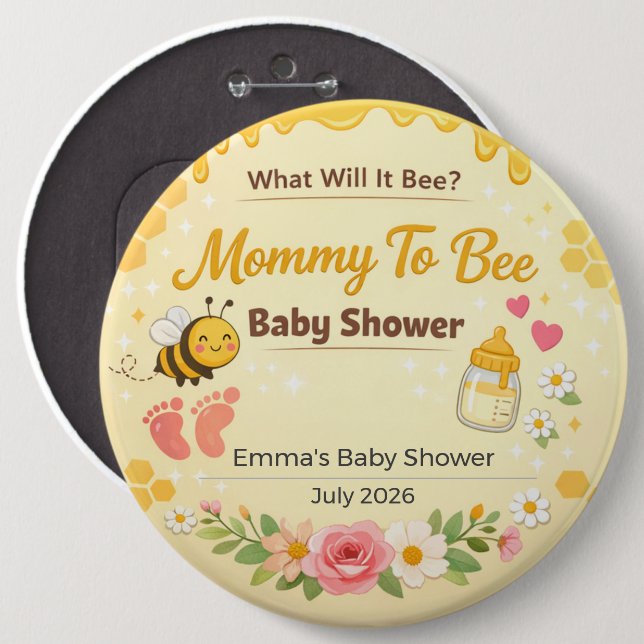 Baby Shower Nål | Mamma Att Bee | Vad Kommer Det A (Framsida & baksida)