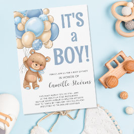 Baby Shower Nalle Balloon Boy Inbjudningar