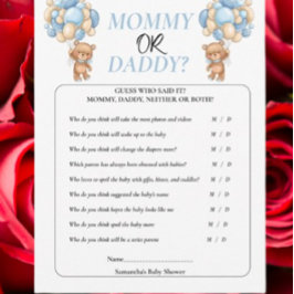 Baby Shower Nalle Blå Mamma eller Pappa Inbjudningar