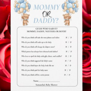 Baby Shower Nalle Blå Mamma eller Pappa Inbjudningar