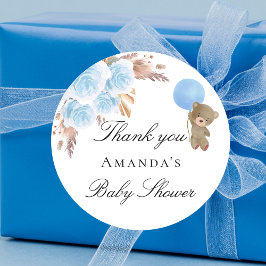 Baby Shower nalle blue pampas-puckel Runt Klistermärke