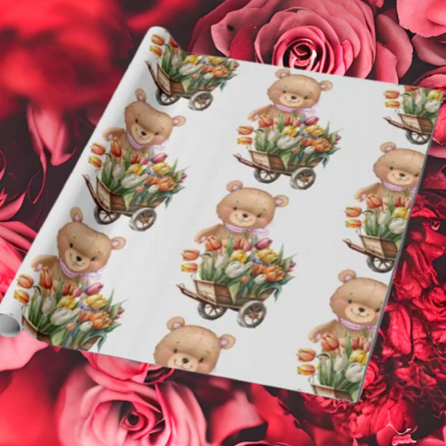 Baby Shower Nalle Blue Rustic blommigt Presentpapper (Bring your dream party to life with our selection of quality Teddy Bear themed party supplies )