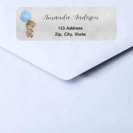 Baby Shower nalle blue silver returadress Returadress Etikett