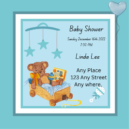 Baby Shower-Nalle Boy Blue Inbjudningar