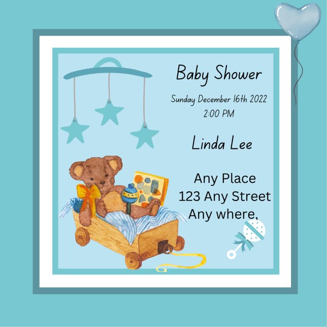 Baby Shower-Nalle Boy Blue Inbjudningar (Baby shower invitation)