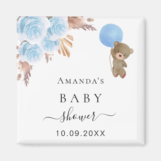 Baby Shower nalle pampas (blått barn) Magnet (Framsidan)