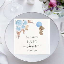 Baby Shower nalle pampas (blått barn) Pappersservett