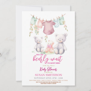 Baby Shower-Nallen Rosa Barely Wait Inbjudningar