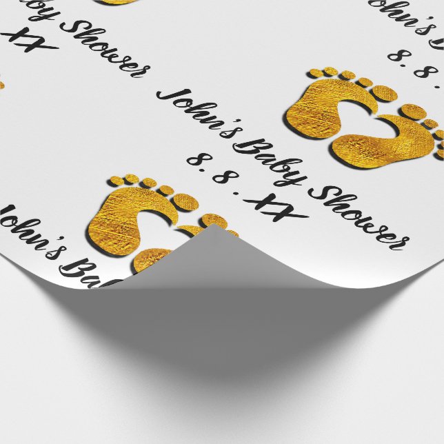 Baby Shower Namn Date Feet Hjärtat Black White Gul Presentpapper (Hörn)