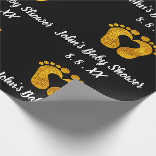 Baby Shower Namn Date Feet Hjärtat Black White Gul Presentpapper