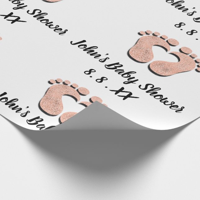 Baby Shower Namn Date Feet Hjärtat Black White Ro Presentpapper (Hörn)