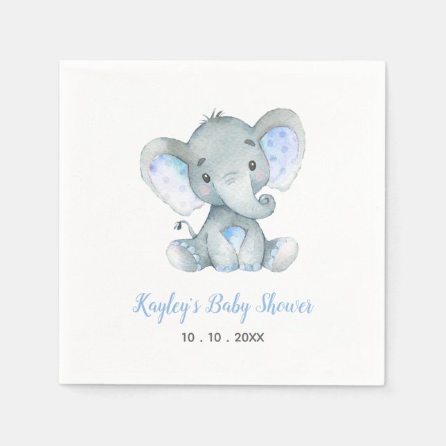 Baby Shower Napkin (Blue Elephant for Boys) Pappersservett (Framsidan)