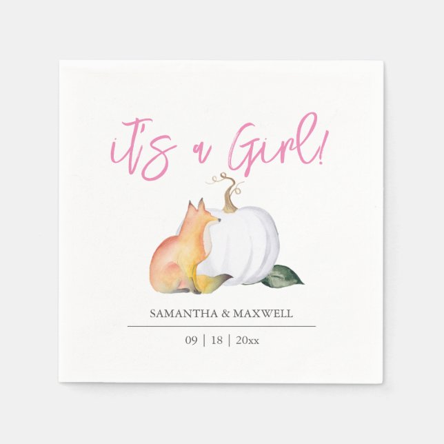 Baby Shower Napkins Fall Woodland Pumpkin Pappersservett (Framsidan)