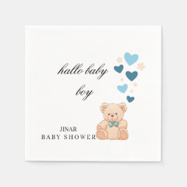 Baby Shower Napkins – Hallo Baby Boy Teddy Design Pappersservett