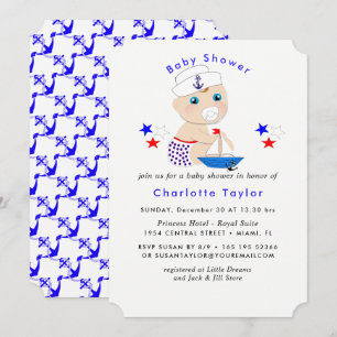 Baby Shower Nautical Boys Cute Sailor Blue Inbjudningar