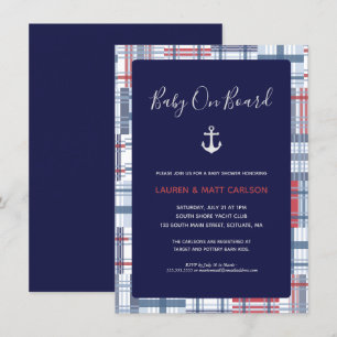 Baby Shower - Nautical, Preppy, Navy Inbjudningar