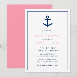 Baby Shower Nautical Rosa Blue Anchor Inbjudningar