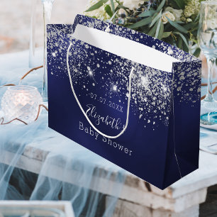 Baby Shower navy blue white glitter monogram boy
