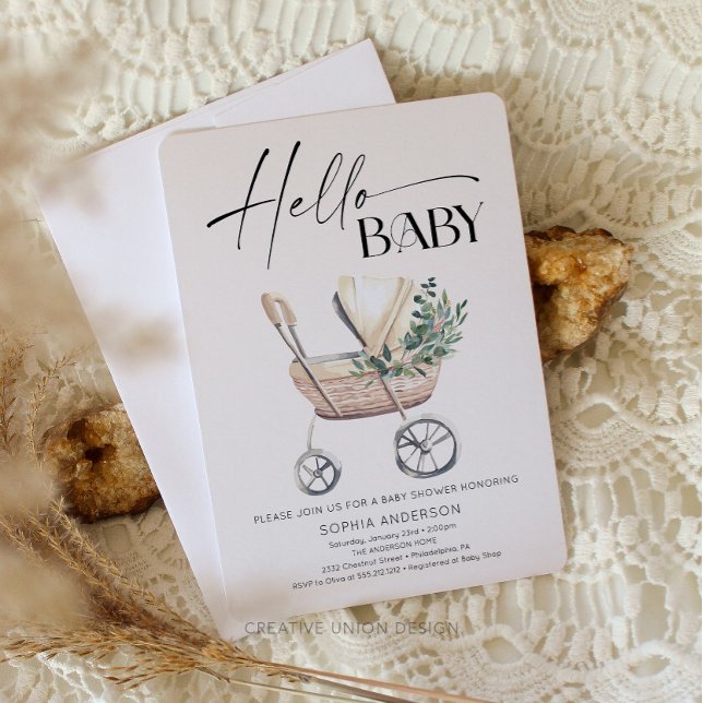Baby Shower Neutral Boho Baby Barnvagn Inbjudningar (Skapare uppladdad)