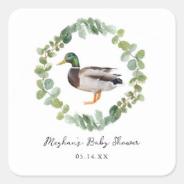 Baby Shower Neutral Mallard Anka Fyrkantigt Klistermärke