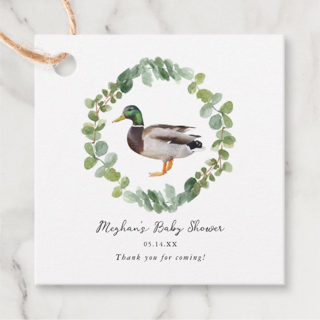 Baby Shower Neutral Mallard Anka Gåvor Etiketter (Framsida)