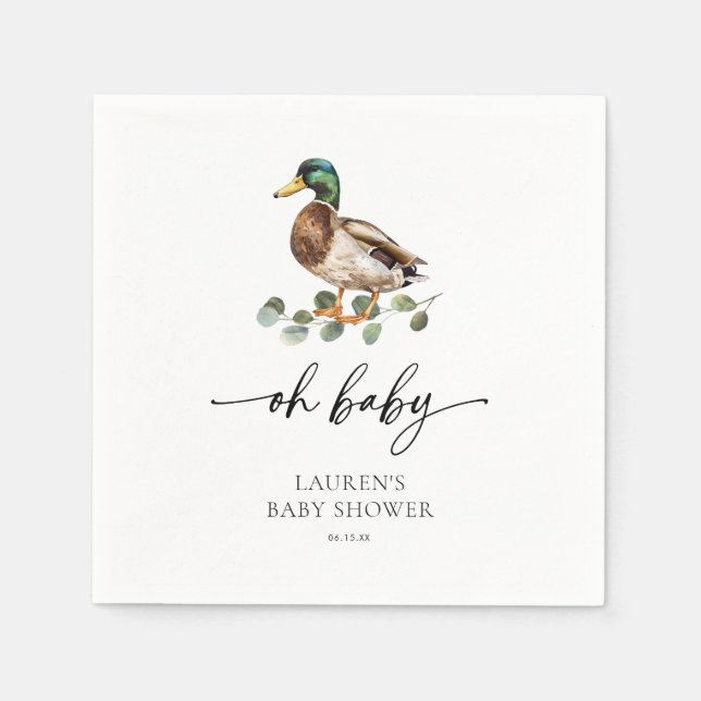 Baby Shower Neutral Mallard Anka Pappersservett (Framsidan)