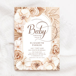 Baby Shower Neutralt Mocha Guld Blommigt Inbjudningar