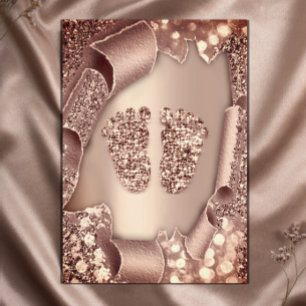 Baby Shower New Girl Boy Feet Glam Ro Guld 3D Inbjudningar