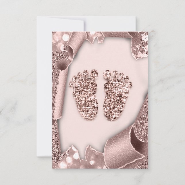 Baby Shower New Girl Boy Feet Glam Ro Rosa 3D Inbjudningar (Baksida)