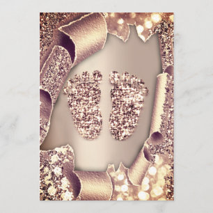 Baby Shower New Girl Boy Feet Glamor Ro 3D VIP Inbjudningar