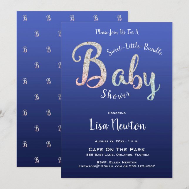 Baby Shower, Nyfödd bebis, Inbjudningar (Fram/baksida)