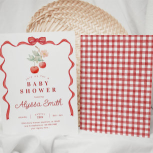 Baby Shower of Cherry and Red Ribbon Frame Inbjudningar