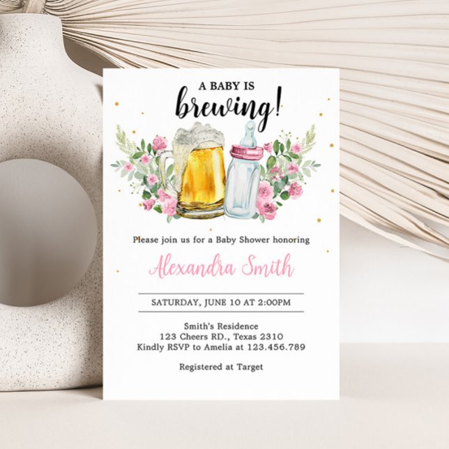 Baby Shower of Girl and Flaska Baby Shower Inbjudningar (A Baby is Brewing Beer and Bottle Baby Shower Invitation)
