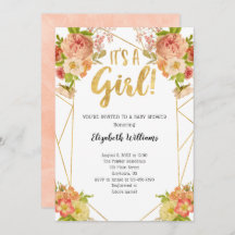 Baby Shower of Girl Ram Geometric Peach Flowers