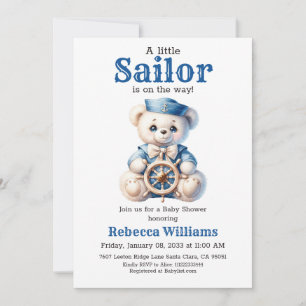 Baby Shower of Little Sailor Nautical Blue Bear Bo Inbjudningar