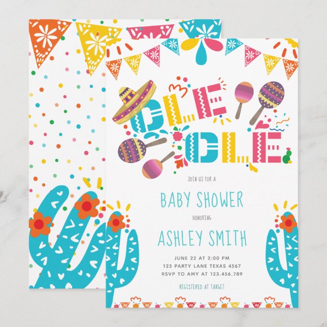Baby Shower Ole Ole Fiesta Inbjudningar (Fram/baksida)
