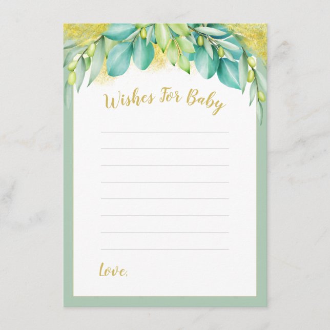Baby Shower Önskemål för Baby Eucalyptus Löv Rådkort (Framsida)