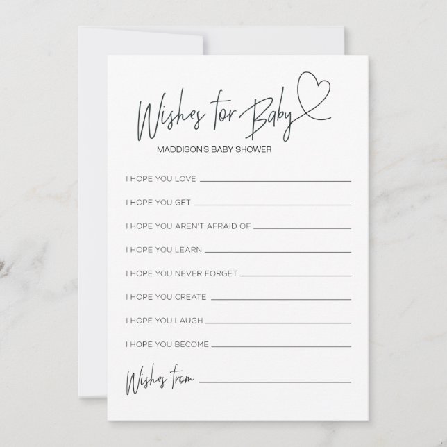 Baby Shower Önskemål för Baby Keepsak-spelkort Inbjudningar (Framsida)