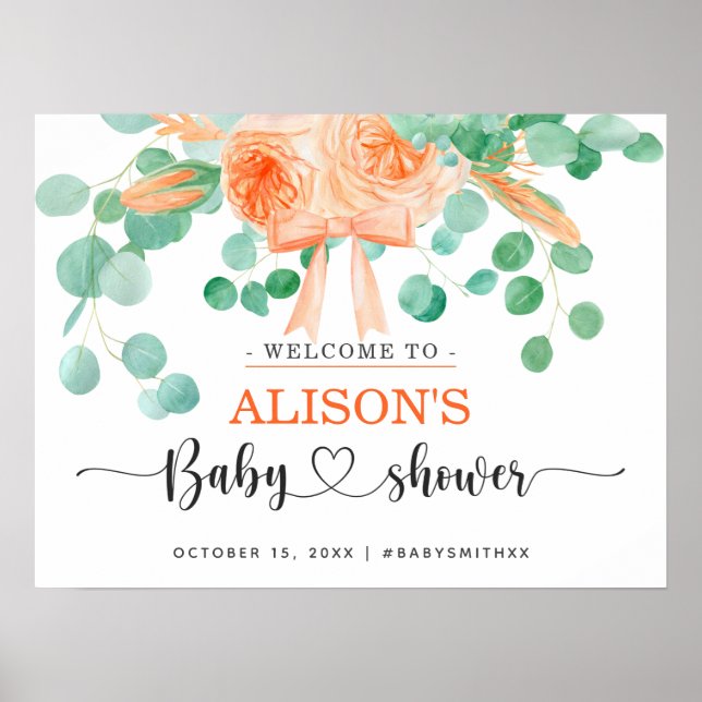 Baby Shower, orange, botaniska teal Poster (Framsidan)