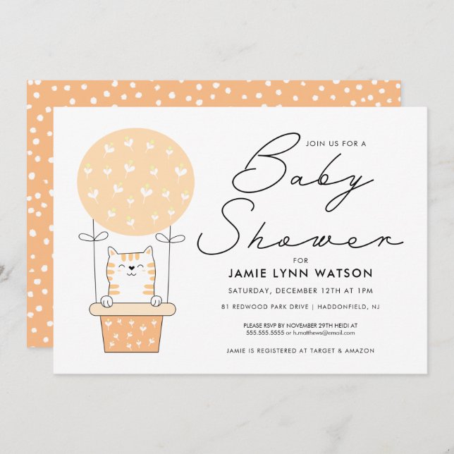 BABY SHOWER | Orange Bubbelinbjudan Inbjudningar (Fram/baksida)